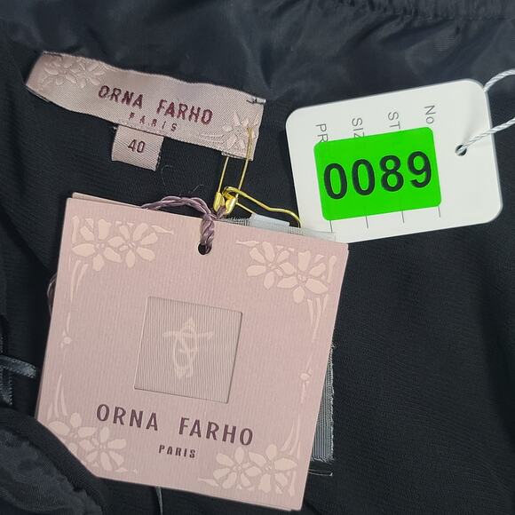 Orna Faro Vintage Y2K women's black silk ruffle tiers one shoulder dress Sz 40 - Picture 7 of 8